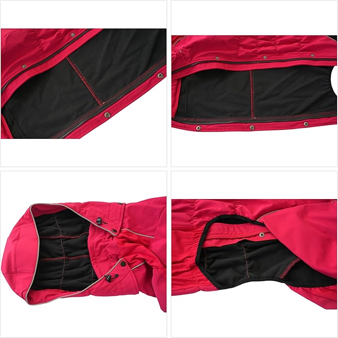 LOVELONGLONG Fleece-Lined Dog Raincoat with Removable Hood – Waterproof Winter Full Body Dog Jacket – Windproof Snowproof Cold-Weather Suit – Red-F XS