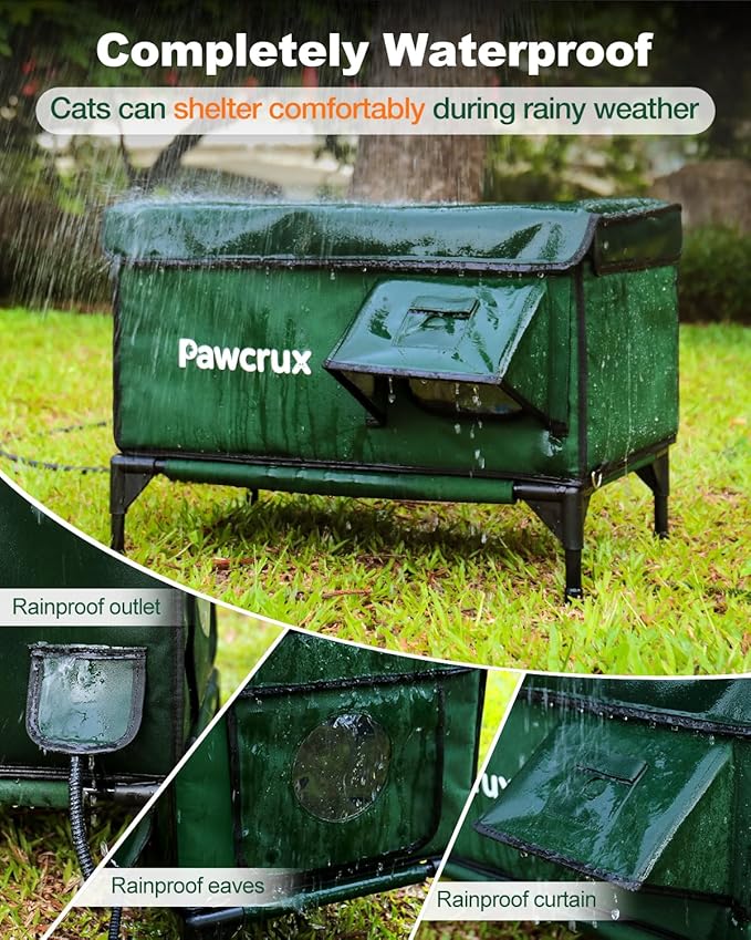 Weatherproof Heated Cat House for Outdoor in Winter, Heated Cat Bed Kitty Shelter with Cat Heating Pad, Insulated & Safe Escape Door, Warm House for Outside Stray Cat(Green, 17.6"x25.5"x17.9")