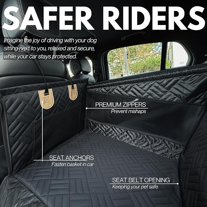 Premium Dog Car Seat & Back Seat – Waterproof & Non-Slip Travel Hammock with Storage Pockets | Secure & Comfortable Pet Seat Cover for Medium Dogs – Fits Cars, SUVs & Trucks (Black)