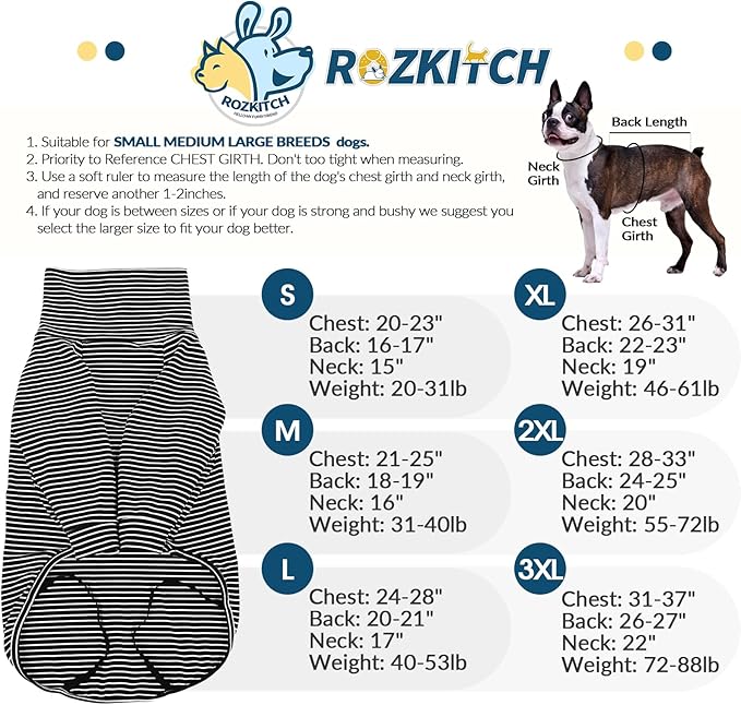 ROZKITCH XXXL Dog Sweaters for Large Dogs Girl Boy, Striped Fleece Sweatshirts for Pet Fall Winter Daily Wear Outdoor Walk Hiking Travelling Spring Alaskan Malamute, St. Bernard Blackwhite 3XL