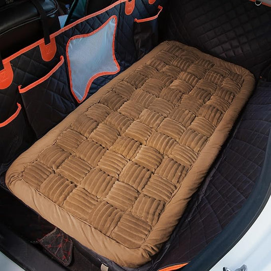 Soulbond Backseat Pet Bed Mat,Dog Bed for Car,Fuzzy Dog Seat Cover for Car Back Seat, Non-Slip Travel Pet Mat, Fit for Backseat Extenders and Seat Covers(Dark Brown)