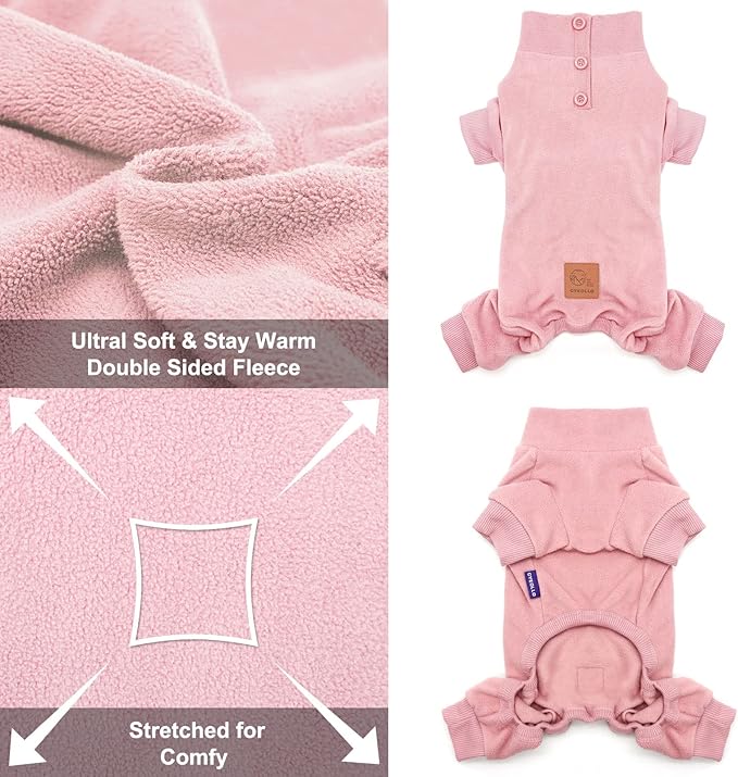 cyeollo Dog Pajamas Warm Fleece Coat Stretchy Jumpsuit Thermal Winter Dog Clothes Cozy Pet Onesie Cold Weather Coats for Small Dogs Apparel, Pink XL