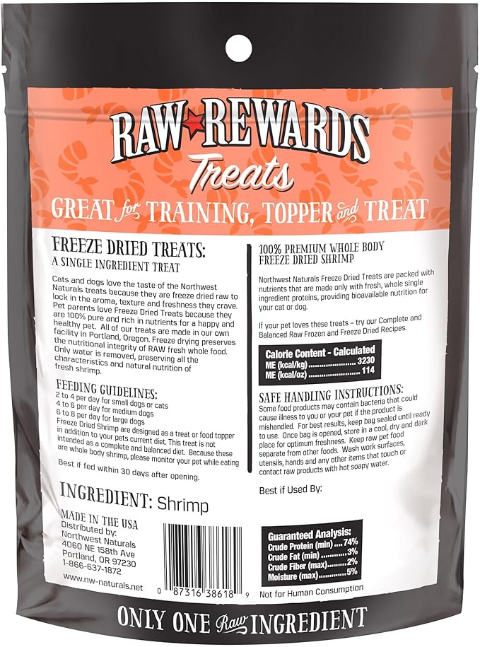 Northwest Naturals Raw Rewards Freeze-Dried Treats - Shrimp (1 oz) & Minnows (1 oz) Treats for Dogs & Cats - Healthy, 1 Ingredient, Human Grade Ingredients, All Natural
