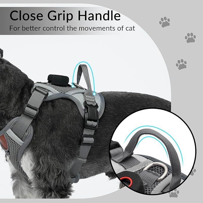 Harness and Leash Set with AirTag Holder for Large Cat Small Dog, Upgraded Escape Proof Vest with Lead for Puppy Outdoor Walking，Soft Breathable Mesh Coat with Reflective Strip (Grey, XL)