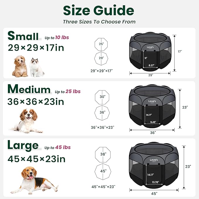 Love's cabin Pet Puppy Dog Playpen, Large Dog Tent Crates Cage Indoor/Outdoor, Portable Playpen for Cat, Foldable Pop Up Dog Kennel Playpen with Carring Case, Removable Zipper Top, Dark Grey