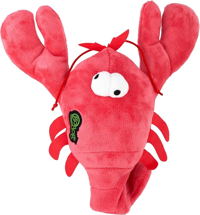 goDog Action Plush Lobster Animated Squeaky Dog Toy with Chew Guard Technology, Durable Fabric and Wiggling Tail & Squeaker for Active Play, Red, One Size
