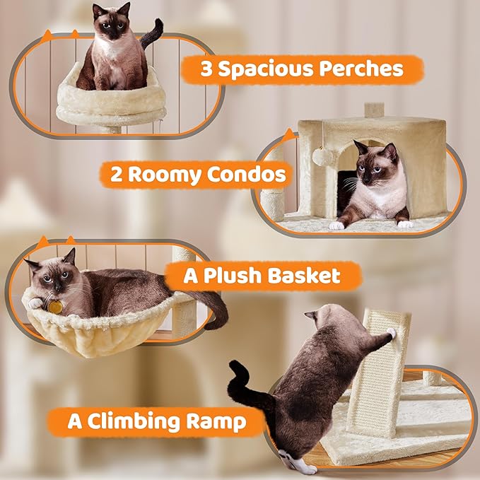 Yaheetech 68.5in Cat Tree Multi-Level Cat Tower with Large Cat Condo＆Cozy Perches Stable Pet Play House w/Sisal-Covered Scratching Posts＆Board for Indoor Cats, Beige