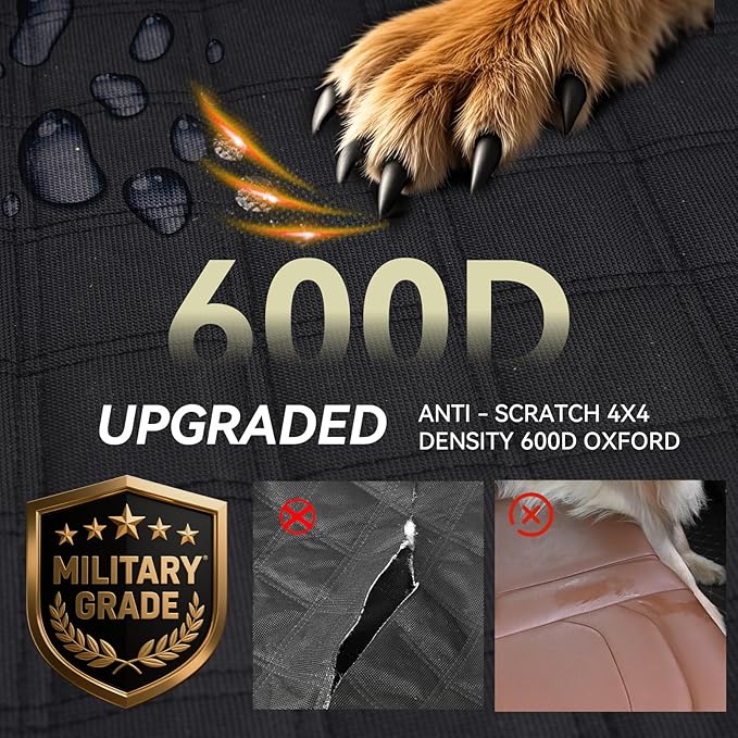 Back Seat Extender for Dogs, Dog Car Seat Cover with Hard Bottom Supports 500 lbs, Waterproof Car Seat Protector, Nonslip Dog Hammock for Back Seat, Pet Bed for Cars, SUVs & Small Trucks