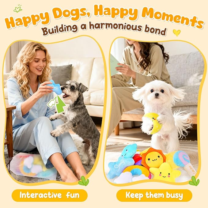 KIPRITII Whimsical Squeaky Dog Toys for Small Dogs & Puppies – Plush Toys Pack with Storage Bag, 9 Pcs Stuffed Puppy Chew Toys with Squeakers to Relieve Boredom