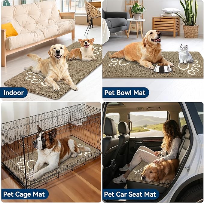 Super Absorbent Dog Door Mat, 60"*24“ Anti Slip Mat for Muddy Paws, Pet Rugs for Dirty Paws Washable That Absorbs Moisture and Dirt, for Dog Cage and Pet Resting Carpet