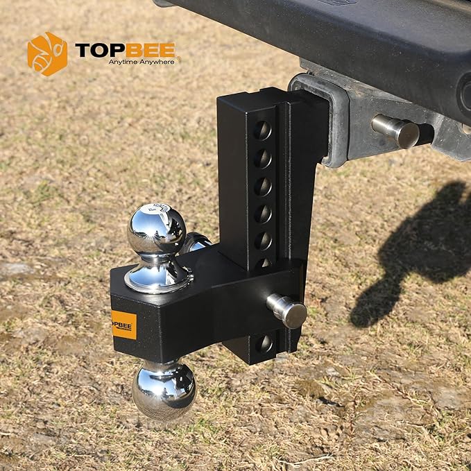 Aluminum Adjustable Trailer Hitch Fits 2-inch Receiver, 6-inch Drop, Solid Tube Hitch -12,500 LBS, 2 and 2-5/16 inch Balls