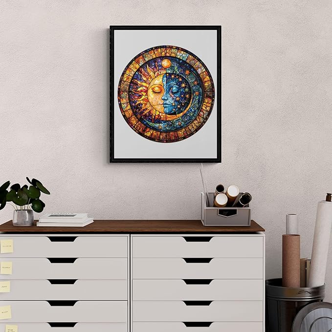 Jigfoxy Wooden Puzzle for Adults, Sun and Moon Jigsaw Puzzles for Adult, Unique Animal Shape Wood Cut Puzzles, Christmas Thanksgiving Gifts for Friends Family (L-13.4 * 13.4in-275pcs)