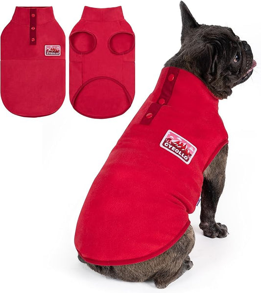 cyeollo Fleece Dog Sweater, Turtleneck Dog Sweatshirt Stretchy Pullover Fleece Vest Warm Winter Fall Clothes for Small Dogs Boy Girl Pet Apparel, Red L