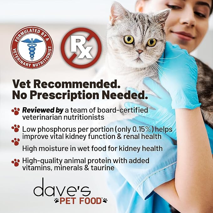 Dave's Pet Food Kidney Support Wet Canned Cat Food for Renal Health (Chicken Liver & Chicken Pate), Non-Prescription Low Phosphorus Restricted Diet 5.5 oz,(24 Pack)