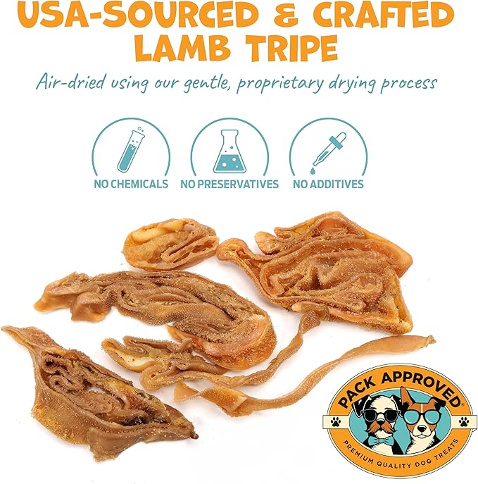 Lamb Tripe - Single Ingredient & Dehydrated Dog Treats - Lamb Dog Treats for Sensitive Stomach - No Hide Chews Tripe - 10oz