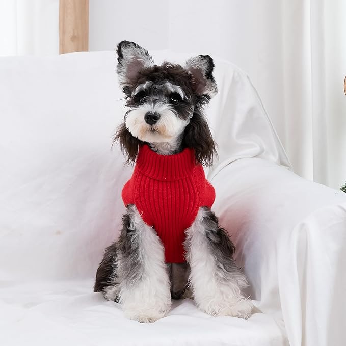 CuteBone Christmas Dog Sweater for Small Medium Dogs Reindeer Knit Red Puppy Sweater Turtleneck Pet Winter Clothes Cat Apparel with Harness Hole