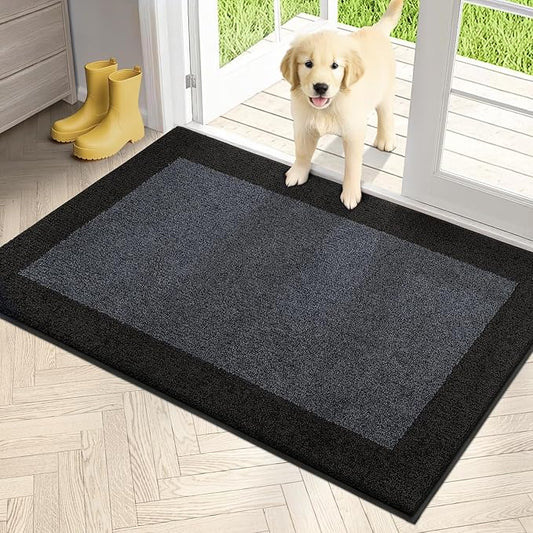 PURRUGS Dirt Trapper Door Mat 32" x 48", Non-Slip/Skid Machine Washable Entryway Rug, Shoes Scraper, Throw Rug, Super Absorbent Area Rug for Muddy Wet Shoes and Paws, Bluish Grey & Charcoal