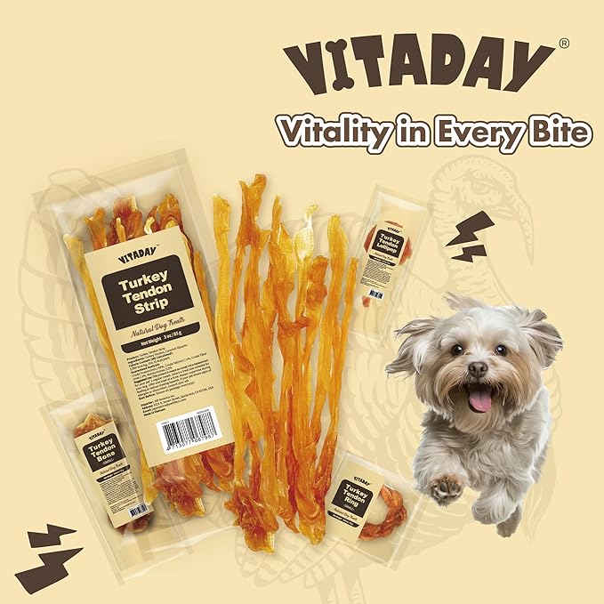 Turkey Tendons for Dogs, All Natural, Healthy Dog Treats, Long Lasting, Hypoallergenic Dog Chews, Rawhide Free, USA-Sourced, for Small Dogs, Strips, 3 oz Pack