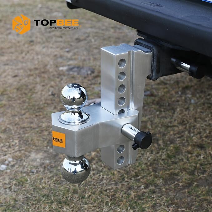 Aluminum Adjustable Trailer Hitch Fits 2-inch Receiver, 8-inch Drop, Solid Tube Hitch -12,500 LBS, 2 and 2-5/16 inch Balls-312008