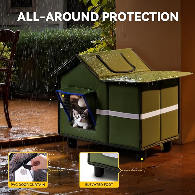 Outdoor Cat House, Large Cat House Shelter Weatherproof with Escape Door, Foldable and Portable Design for Easy Storage, Spacious Indoor Outdoor Use for Stray and Feral Cats