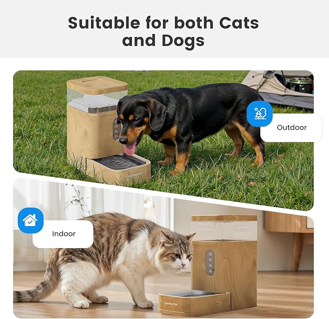 Gardner Pet Automatic Dog Water Dispenser Gravity Waterer with Stainless Steel Bowl Water Dispenser 8.5L Large Capacity Water Feeder with Filters for Dogs Cats Pets, BPA-Free Noise-Free (Brown, 8.5L)