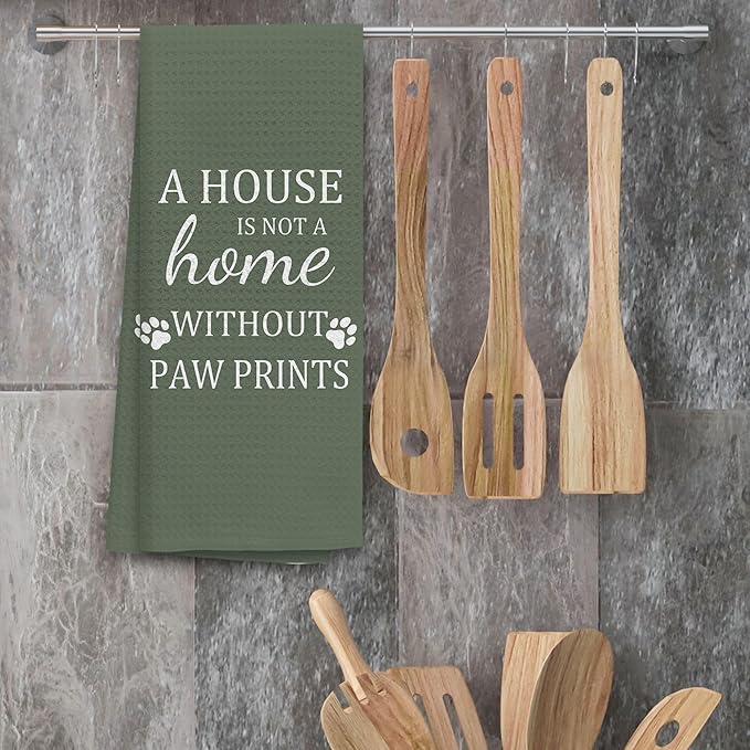 TNUW Dog Kitchen Towels 16″×24″, Dog Decorations for The Home,A House is Not A Home Without Paw Prints Soft and Absorbent Kitchen Tea Towel Dish Towels Hand Towels, Dog Lovers Gifts for Women(Green)