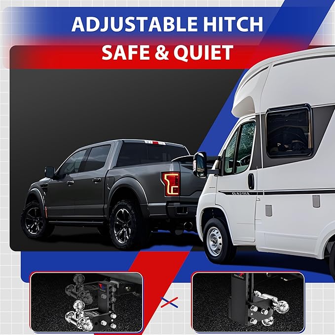 Geteen Trailer Hitches, Adjustable Trailer Hitch Ball Mount - Fits 2.5" Receiver, Dual Ball (2" x 2-5/16"), 5" Drop, 15,000 GTW - GT25052B