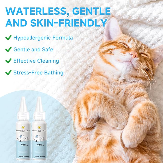 Pet Steam Brush Spray Refill for Dogs & Cats – Concentrated Waterless Shampoo, 3-in-1 Pet Comb Leave-in Serum, Self Cleaning Pet Brush for Shedding & Hair Removal, 2*Shampoo(Steam Brush Not Included)