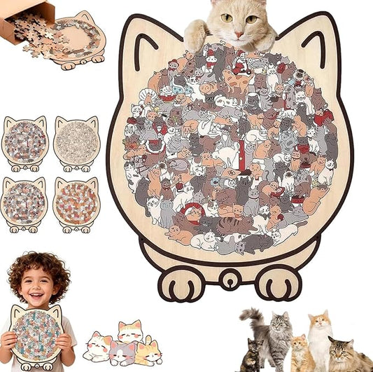 135-Piece Cat Shaped Wooden Jigsaw Puzzle - Mailard/Macaron/Wooden/Morandi-Colored Wood Puzzle, Cute Animal Cats Wood Puzzles Gift for C-at Lovers Home & Relaxation (Morandi)