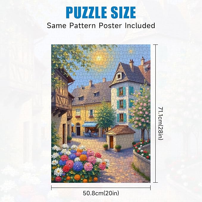 Puzzles for Adults 1000 Pieces, 1000 Piece Jigsaw European Town Landscape Art Puzzle, Fall Autumn Puzzle with Letters on Back, Premium Family Game Decor & Gift (20"x28")