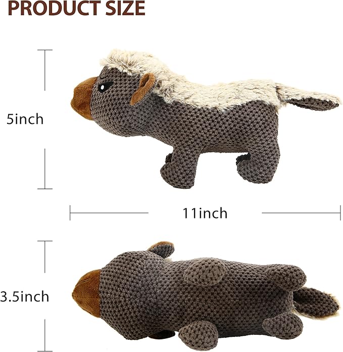 IOKHEIRA Dog Plush Toys for Aggressive Chewers, Indestructible Dog Squeaky Toys with Crinkle Paper, Durable Teething Chew Toys for Medium and Large Breed (Grey)