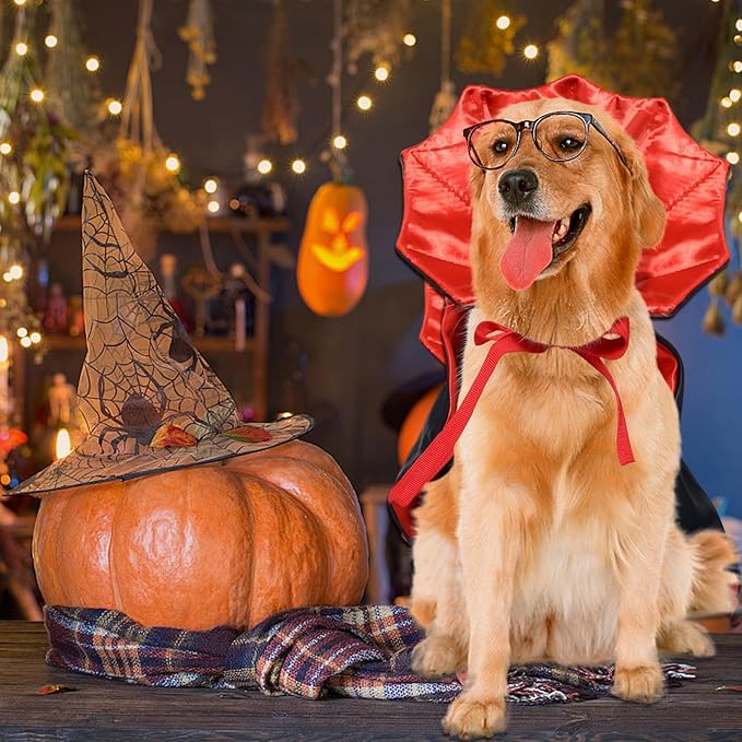 ROSAUI Halloween Pet Vampire Cape – 19.69″ Adjustable Red & Black Costume for Medium Dogs (Beagle, Shiba Inu, French Bulldog) Spooky Outfit with Stand-Up Collar (M Size)