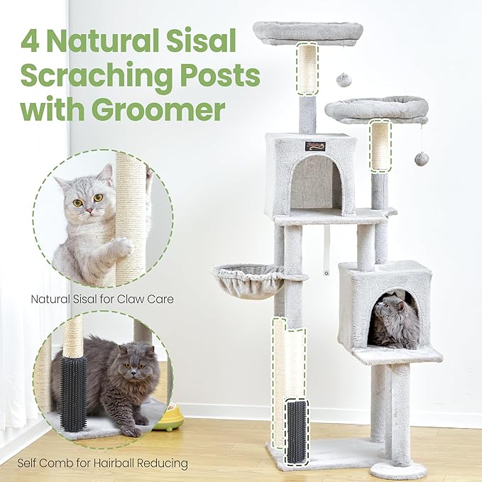 Cat Tree Tower for Indoor Cats Large Adult - 65 inch Extra Tall Cat Condo Trees with Scratching Post Hammock Perch - Big Heavy Duty Multi Level Cat House Towers - Kitty Condos Climbing Furniture