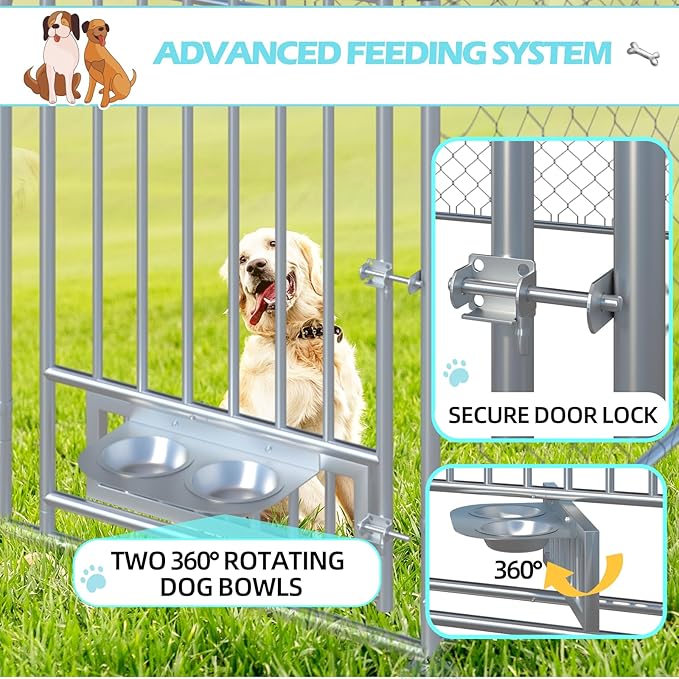 Erinnyees 10FT x 10FT Outdoor Dog Kennel with Roof, Dog Kennel Outside Dog Run Fence, Large Dog House Pen Enclosure with Secure Lock and Textilene Door