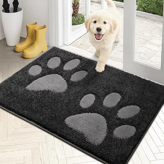 PURRUGS Dirt Trapping Door Mat 20" x 31.5", Non-Skid/Slip Machine Washable Microfiber Entryway Rug, Dog Doormat, Super Absorbent Welcome Mat for Muddy Wet Shoes and Paws, Charcoal