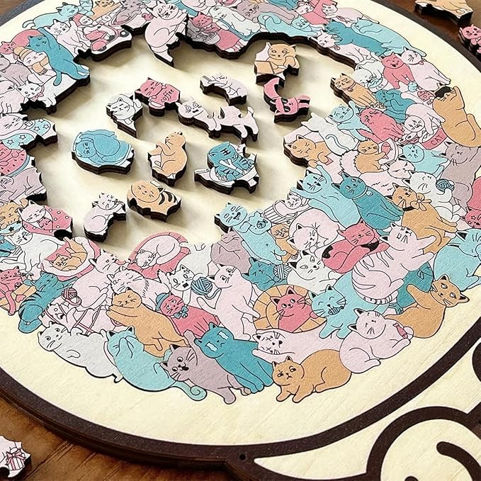 135-Piece Colored Cat Shaped Wooden Jigsaw Puzzle, Cats Shaped Wooden Puzzle, Unique Animal Shape Wood Puzzle, Creative Gifts for Cats Lovers, Home Decor (#B)