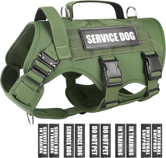 WINSEE Service Dog Vest Harness for Medium Dog, Tactical Working MOLLE Vest with 10 Pet Patches, No Pull Heavy Duty Harness for Training Walking