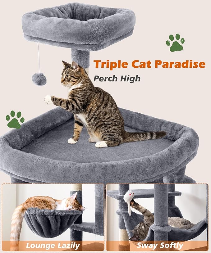 AMHANCIBLE Heavy Duty Cat Tree for Indoor Cats Large Adult 20 lbs+, 83 Inch Multi-Level Tall Cat Tower with Scratching Post and Board, Hammock, Condos, Hanging Basket, Grey, PT21GY