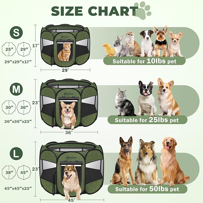 Dog Cat Playpen Indoor Outdoor for Puppy Pet Dogs Cat Recovery After Surgery, Dogs Tent Crates Cage Indoor/Outdoor, Portable Pop Up Dog Kennel with Carrying Case for Travel (Premium Green, Small)