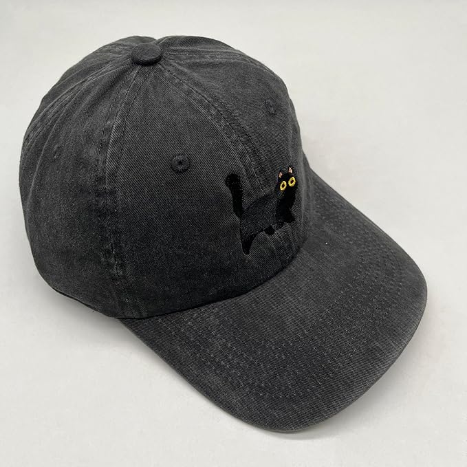 Black Cat Hat,Ragdoll Cat Embroidered Adjustable Cotton Baseball Cap for Men Women,Gifts for Cat Lovers