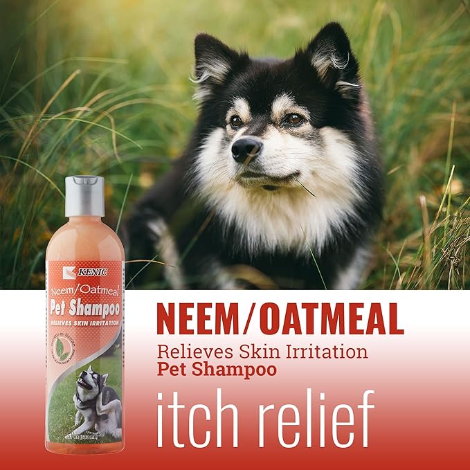 Kenic Neem Oatmeal Shampoo for Dogs & Cats, Dog Shampoo Flea & Tick Support – Fast-Acting Relief for Itchy, Dry, or Irritated Skin – 17oz – Made in USA