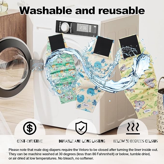 Washable Dog Diapers Male Reusable, Premium Belly Bands for Male Dogs Small, Pack of 3, High Absorbing Small Male Dog Pee Wraps for Doggie in Incontinence or Excitable Urination and Training(S)