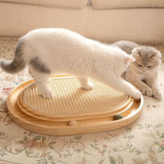 CHEERHOME PETS Sisal Cat Scratcher Toy with Ball Track Wooden Interactive Cat Toy for Indoor Cats Scratch Pad, Physical Exercise for Kitty and Medium Cat