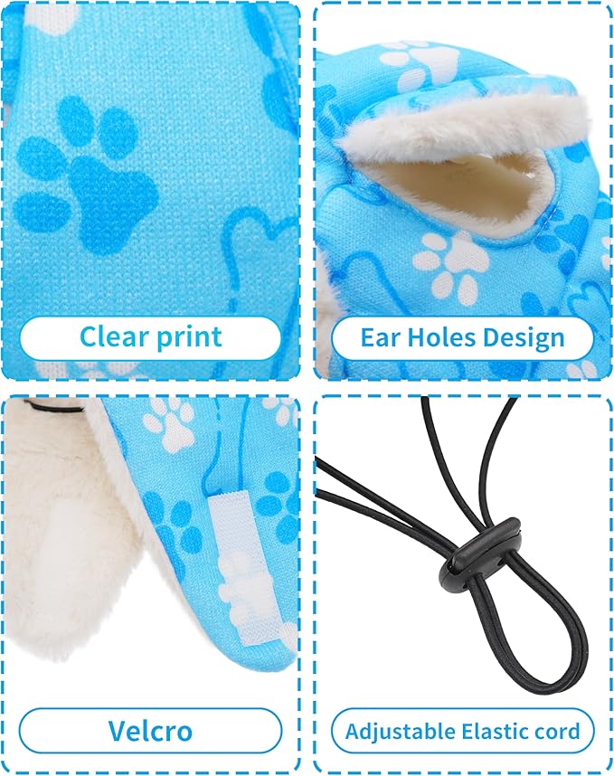 PET SHOW Dog Trapper Hat Winter Hat for Medium Large Dogs Warm Fleece Aviator Hats with Ear Flaps Adjustable Outdoor Boy Pet Pilot Costume Cap L-Blue Paw/with Ear Holes