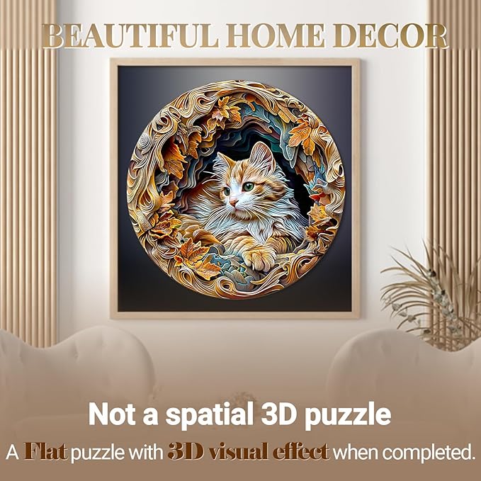 Wooden Puzzle for Adults-3D Vision Effect Cat Wooden Puzzle Unique Shape Advanced Wooden Jigsaw Puzzle for Adult, Wood Puzzles,Challenge Wooden Jigsaw Puzzle (200pcs)