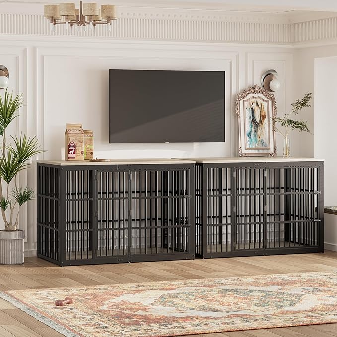 Lyromix 54" Dog Crate Furniture with Foldable Door, XXL Dog Crates for Large Dogs, Wooden Decorative Dog Cage Kennel Indoor End Table, Grey