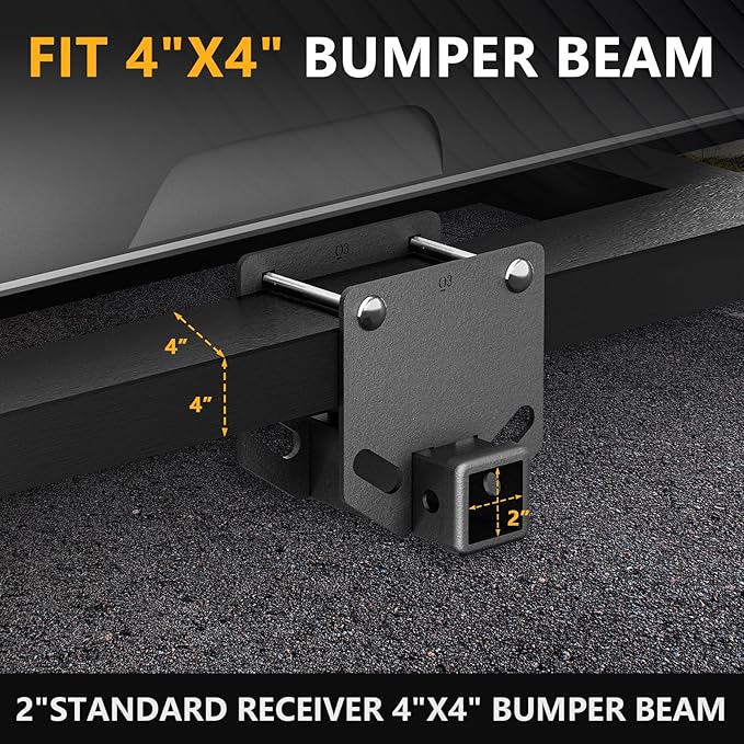 RV Bumper Hitch Receiver, 2 inch Tow Hitch Trailer Fits 4" x 4" Square Rear Beams, 3500 LBS Capacity Towing Adapter Openning for Camper Cargo Carrier Bike Racks RV Tire Carrier Ball Mounts