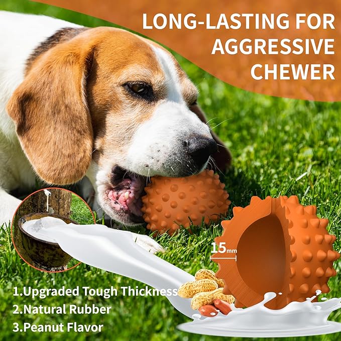 Apasiri Dog Balls for Aggressive Chewers, Dog Toys for Aggressive Chewers, Squeaky Balls for Dogs, Floatable Dog Toys for Aggressive Chewer Large Breed Peanut Butter 2 Pack