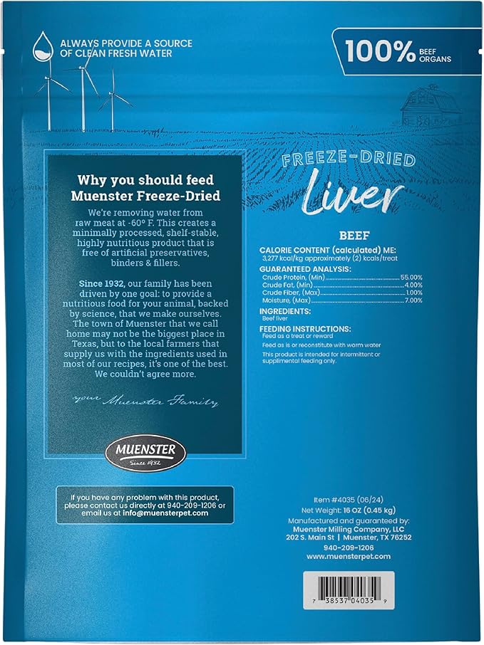 Muenster Freeze Dried Beef Liver Bites - Dog Treats, Mixer or Topper (16oz) - One Ingredient