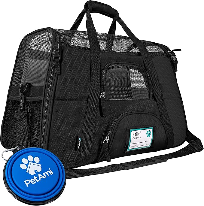 PetAmi Airline Approved Pet Carrier for Cat, Soft Sided Dog Carrier for Small Dogs, Cat Travel Supplies Accessories for Indoor Cats, Ventilated Pet Carrying Bag Medium Large Kitten Puppy, Large Black